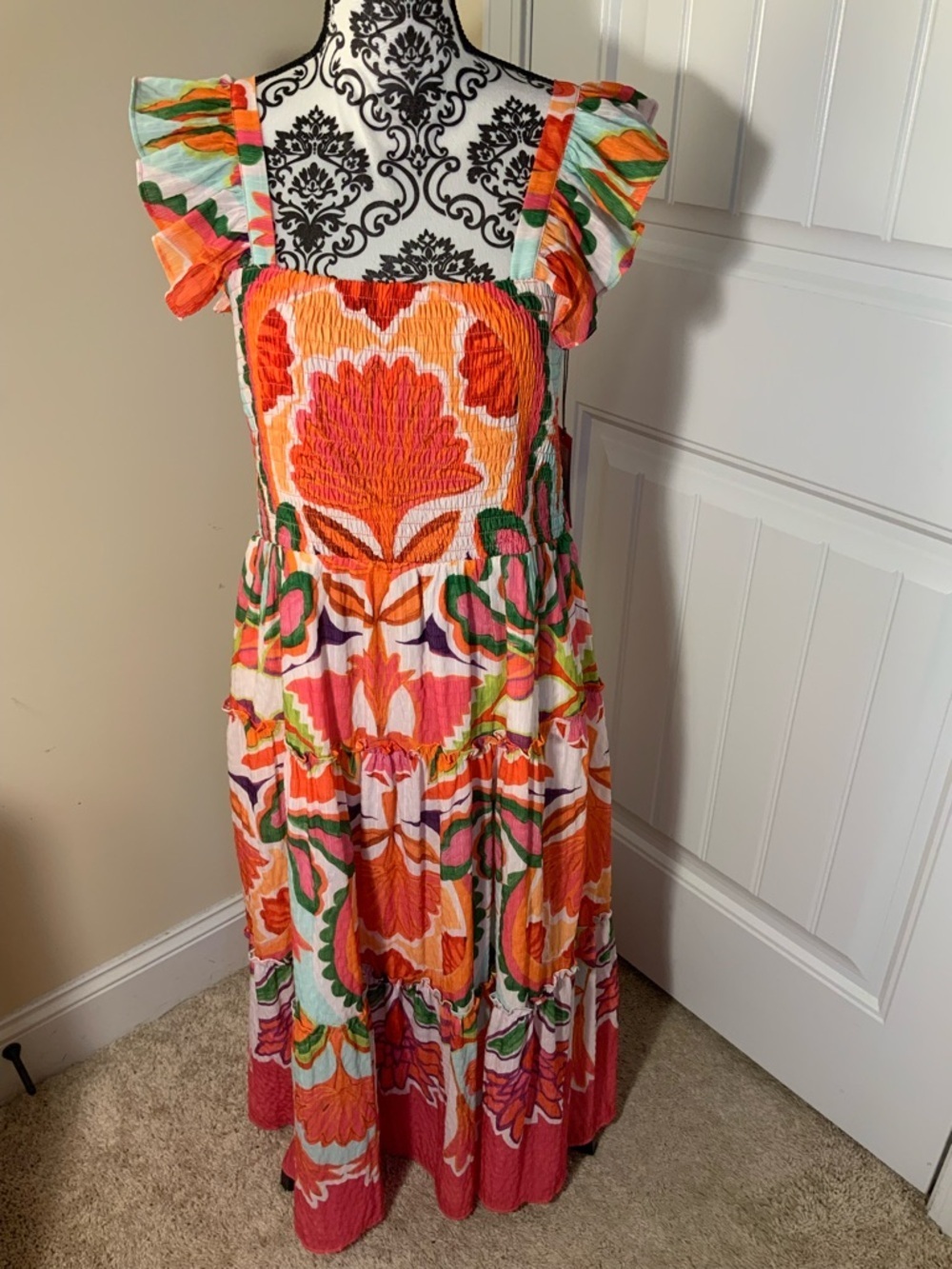 Vince Camuto Floral Tiered Maxi Dress in Orange and Pink NWT